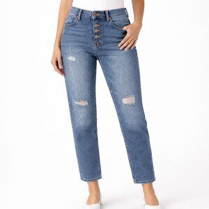 Vintage America Womens Button Fly Distressed Jeans Medium Wash Denim Size 8/29